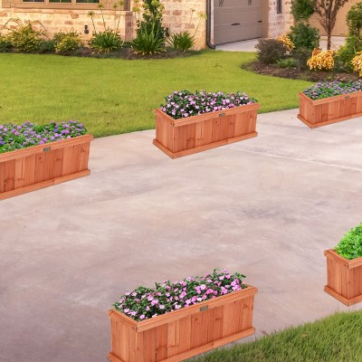 28 Inch Brown Fir Wood Rectangular Outdoor Planter Box