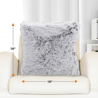 Gray Faux Fur 18" Square Throw Pillow Set