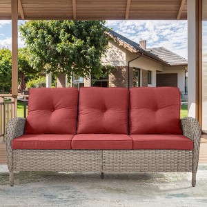 POCASSY 72" Wide Outdoor Sofa Furniture Outdoor Wicker Sofa Weather Resistant Rattan with Deep Seat for Patio Backyard Porch - 1 of 4