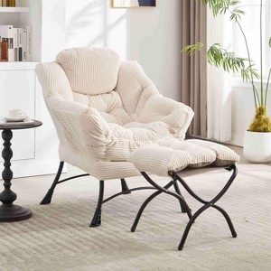 Angel Sar Lazy Chair with Ottoman, Modern Upholstered Lounge Chair with Armrests & Side Pocket, Reading Chair with Footrest for Small Spaces, White - 1 of 4