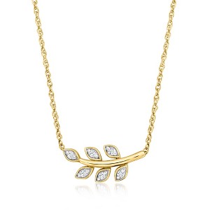 Ross-Simons 0.10 ct. t.w. Diamond Leaf Necklace in 18kt Gold Over Sterling Size 18 - 1 of 3