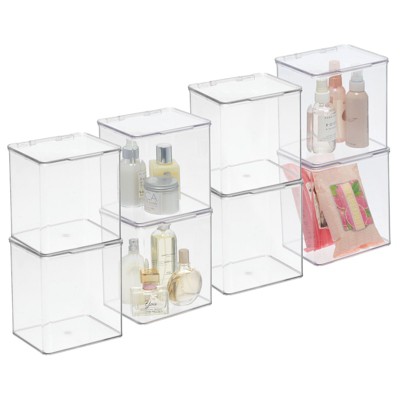 mDesign Plastic Bathroom Storage Organizer Bin Box with Hinge Lid