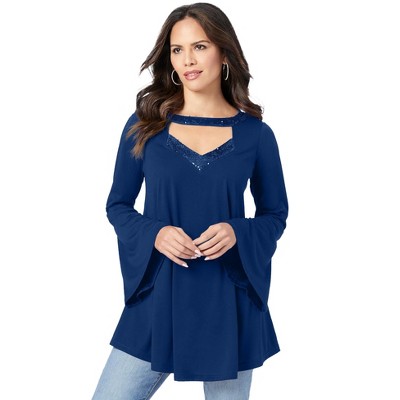 Roaman's Women's Plus Size Sequin Cutout Tunic