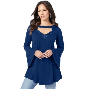 Roaman's Women's Plus Size Sequin Cutout Tunic - 1 of 4