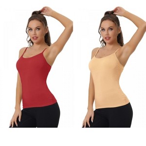Allegra K Women's Built-in Bra Padded Adjustable Spaghetti Strap Sleeveless Camisoles 2 Packs - 1 of 4