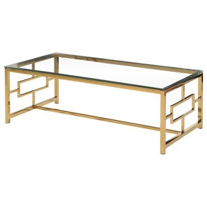 Stainless Steel and Glass Coffee Table in Clear/Gold Base - Best Master Furniture - 1 of 2