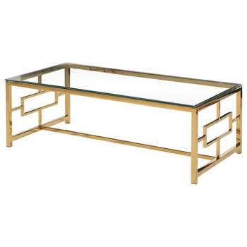 Stainless Steel and Glass Coffee Table in Clear/Gold Base - Best Master Furniture