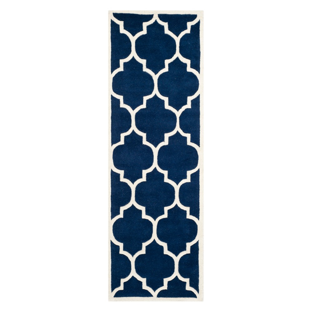 2'3inx7' Brandy Quatrefoil Design Tufted Area Rug Dark Blue/Ivory - Safavieh