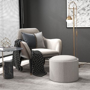 CAVINAS Round Storage Ottoman with Flip-Top Tray,Multi-Functional Footstool and Storage Bench for Living Room,Bedroom,Entryway,Light Gray - 1 of 4