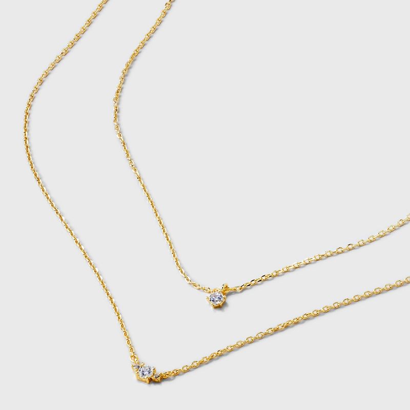 14k Gold Plated Triple Cubic Zirconia Layered Necklace - A New Day&#8482; Gold, 5 of 6