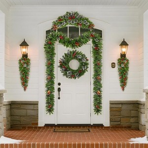 Coucheta Christmas wreath and curved wreath set (6-piece set), pre installed with LED lighting , suitable for indoor and outdoor home decoration - 1 of 4