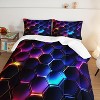 Boersma 3D Honeycomb Boys Comforter Set Twin Size,Geometric Hexagon Pattern Bedding Set for Kids Teens Boys Room Decor,Purple Neon Lights Comforter - 2 of 4