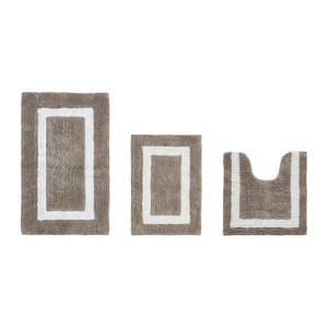 Hotel Bath Rug 100% Premium Cotton Tufted Weave Two Tone Reversible 3 Piece Bathroom Rug Set, Super Soft & Water Absorbent, Machine Washable Bathmat - 1 of 4