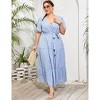 BLUEMING Summer Maxi Dress for Plus Size Women Tie Wasit Surplice Dress Flutter Sleeve A-Line Dress - 3 of 4