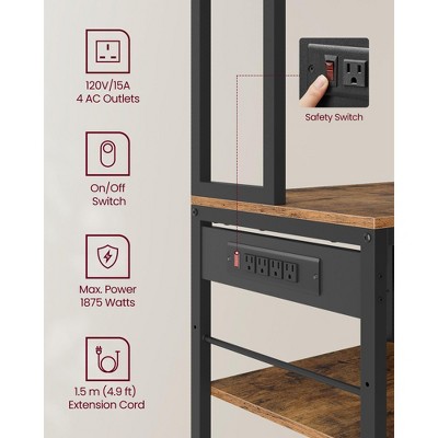 Rustic Brown and Black Adjustable Particle Board Bakers Rack with Charging Station