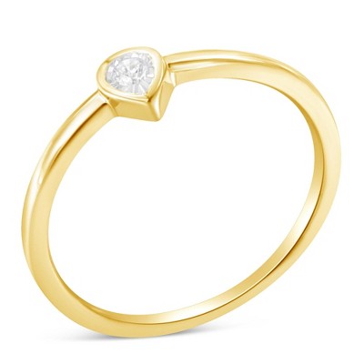 14K Yellow Gold Plated Silver 1/20 Cttw Diamond Teardrop Pear-Shaped Ring