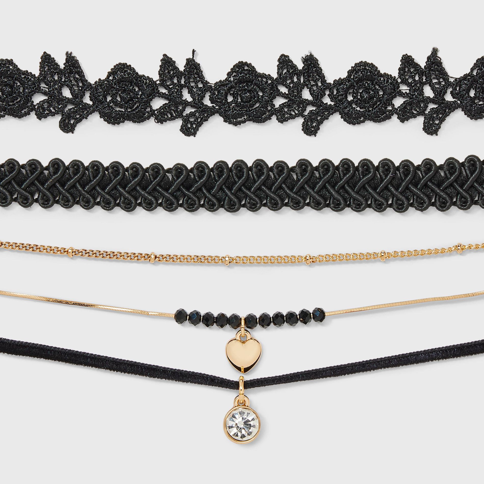 Edgy Trim and Chain Choker Set 5 pc - Wild Fable™ Black/Gold