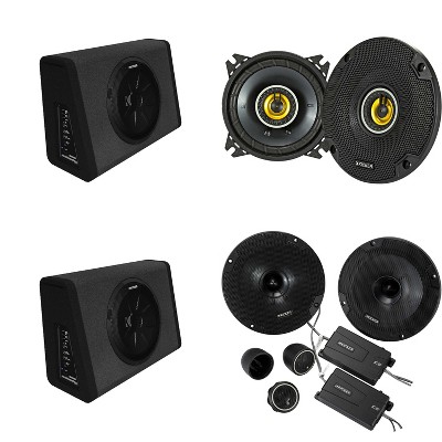 Kicker (2) 11PT250 Powered Sub Enclosure & 46CSS654 6.5" Component, 46CSC44 4" Bundle
