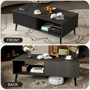 Coffee Table,Wooden Coffee Table with Storage Cabinet, Two-Tier Design, Wave-Style Sliding Doors, Modern for Farmhouse, Living Room, Office,Lounge - 1 of 4