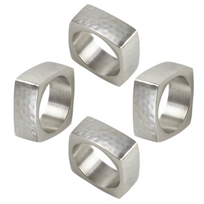 Square Hammered Silver Aluminum Napkin Rings, Set of 4