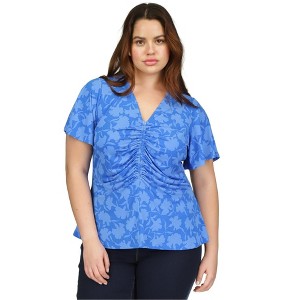 Michael Kors Womens Ruched Flutter Sleeve Floral Knit Blouse - 1 of 1