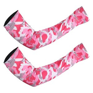 Unique Bargains Basketball Sports Camouflage Cooling Arm Elbow Compression Sleeve Pink Gray White 1 Pair - 1 of 4