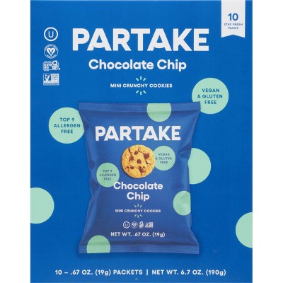 Partake Crunchy Mini Chocolate Chip Cookie Snack Packs - 6.7oz/10ct