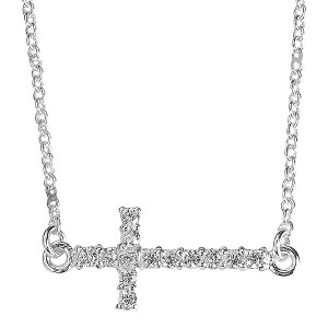Dicksons Horizontal Cross Silver Plated 18 inch Cubic Zirconia Chain Link Necklace - 1 of 1