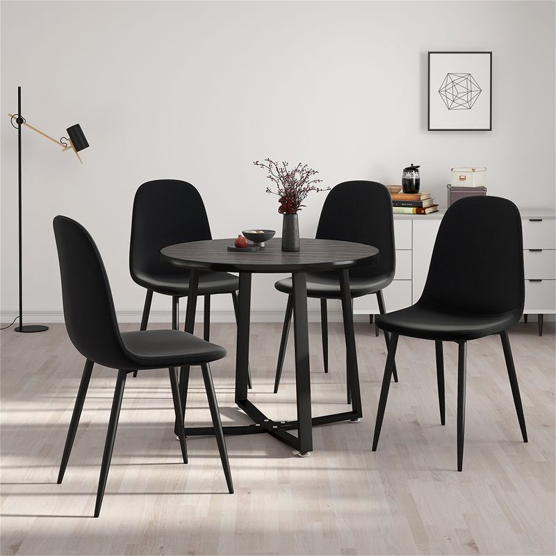 INO Design Modern 35'' Inch Round Wooden Dining Table Set for 4 Comfortable Upholstered Curved Back Chairs, Small Apartment Coffee Table Set, 1 of 3