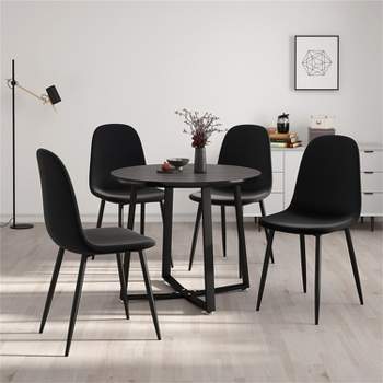 INO Design Modern 35'' Inch Round Wooden Dining Table Set for 4 Comfortable Upholstered Curved Back Chairs, Small Apartment Coffee Table Set