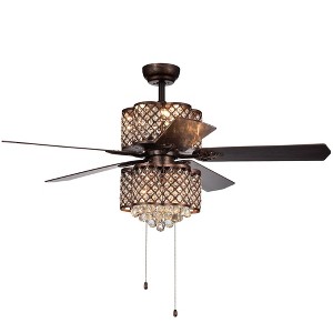 52" x 52" x 22" 6-Light Quincy Ceiling Fan Brown - Warehouse Of Tiffany: ETL Listed, Hardwood Blades, 3 Speeds, Pull Chain - 1 of 4