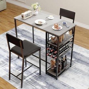 330 lb Capacity Counter Set, Industrial 36" Table w/ 3 Shelves & 2 Stools - Space-Saving 3PC Bar Set for Small Kitchens/Apartments - 1 of 4