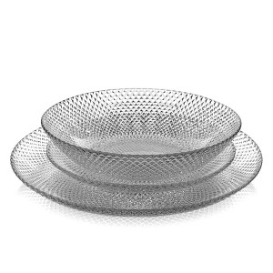 Slickblue 12-Piece Glass Dinner Plate Set, Diamond Pattern, Microwave & Oven Safe, Chic Tableware - 1 of 4