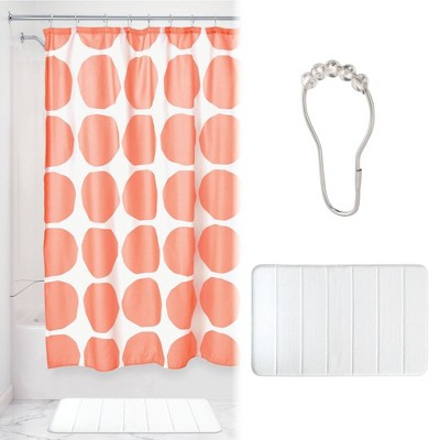coral and white shower curtain