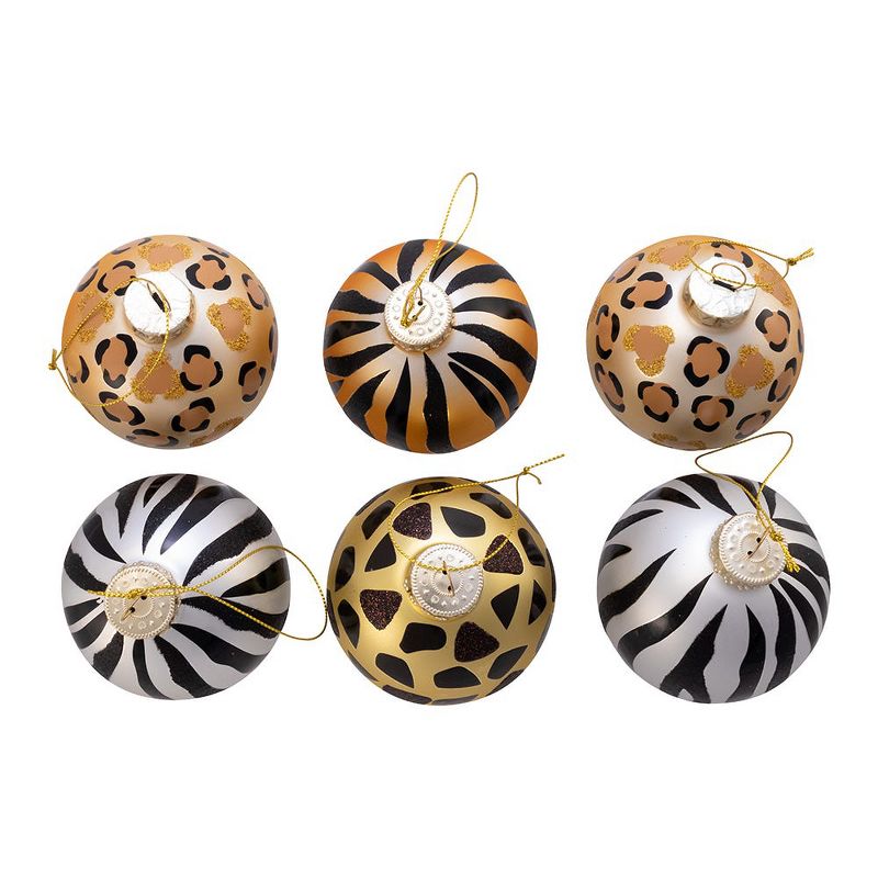 Kurt Adler 80MM Gold, Silver and Black Animal Glass Ball Ornaments, 6 Piece Box, 4 of 7