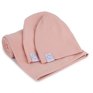 Ely's & Co. Jersey Cotton Spandex Swaddle Blankets 40"x40" with Beanie Gift Set  - 1 of 4