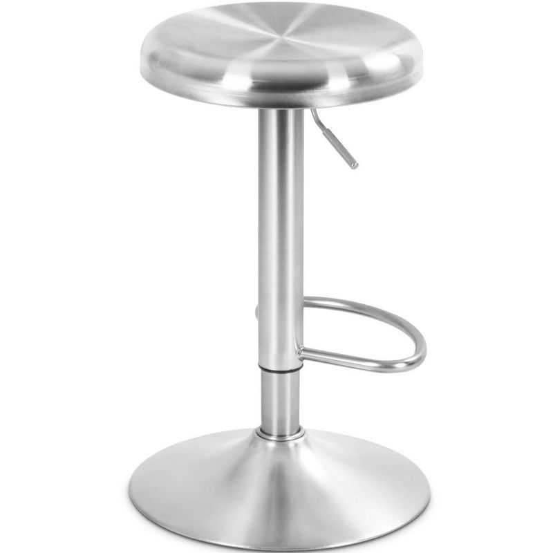 Costway Brushed Stainless Steel Swivel Bar Stool Seat Adjustable Height Round Top Silver Backless, 5 of 10