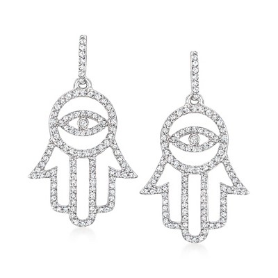 Ross-Simons 0.50 ct. t.w. Diamond Hamsa Drop Earrings in Sterling Silver