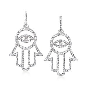 Ross-Simons 0.50 ct. t.w. Diamond Hamsa Drop Earrings in Sterling Silver - 1 of 3