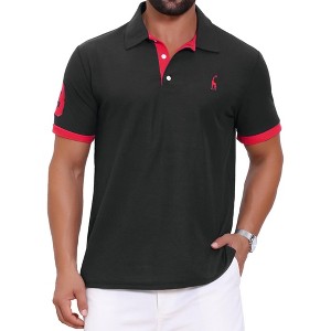 INSPIRE CHIC Men's Pattern Contrast Color Short Sleeve  Pique Polo Shirt - 1 of 4