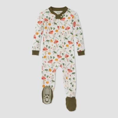 Image of Burt's Bees Baby® Baby Merry Mushrooms Organic Cotton Footed Pajama - Dark Green 12M