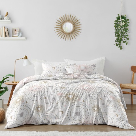 Sweet Jojo Designs Full/Queen Comforter Bedding Set Celestial Pink Gold and Grey 3 pc