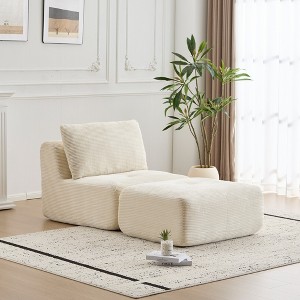 TIRAMISUBEST Memory Foam Single Floor Sofa, Modular Chaise Lounge with Ottoman, Corduroy Armless Chair with Back Pillow - 1 of 4