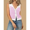 Coolmee Women's Striped Button Down Sweater Vest Casual V Neck Sleeveless Knitted Tank Tops - 3 of 4