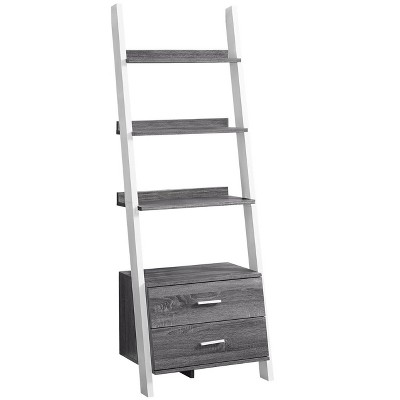 Bookshelf, Bookcase, Etagere, Ladder, 4 Tier, 69"h, Office, Bedroom, Grey And White Laminate, Contemporary, Modern