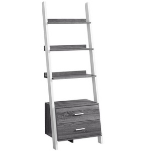 Bookshelf, Bookcase, Etagere, Ladder, 4 Tier, 69"h, Office, Bedroom, Grey And White Laminate, Contemporary, Modern - 1 of 4