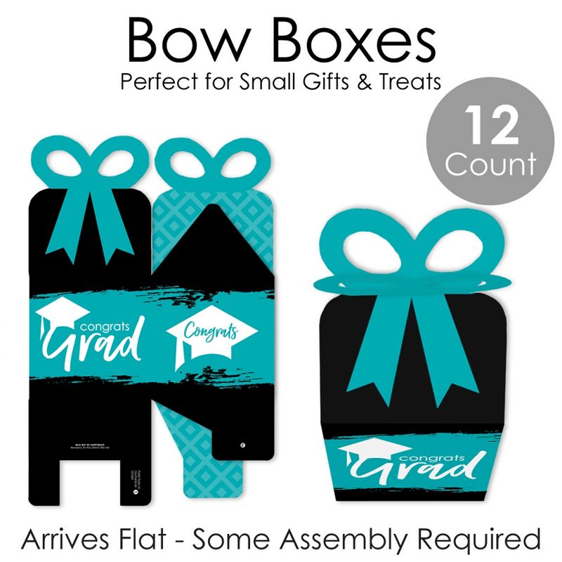 Big Dot of Happiness Teal Grad - Best is Yet to Come - Square Favor Gift Boxes -  Turquoise Graduation Party Bow Boxes - Set of 12, 5 of 8