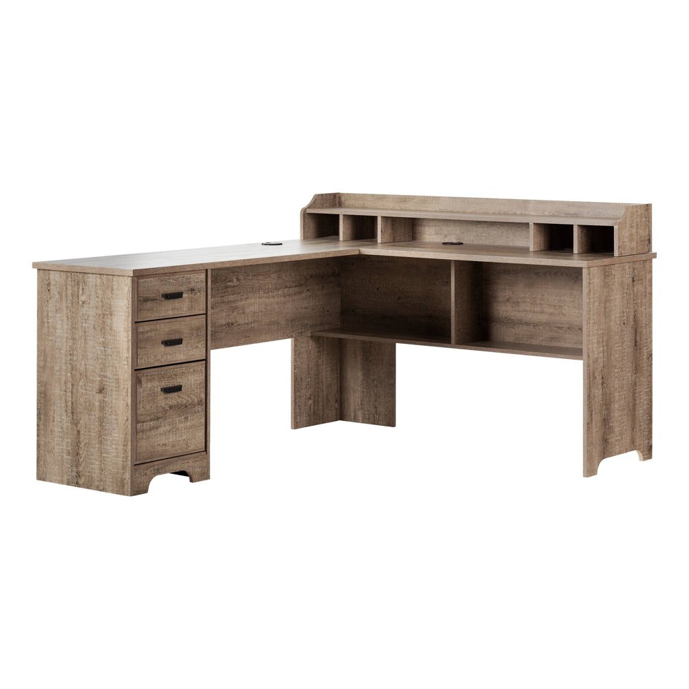 Photos - Office Desk Versa L Shaped Desk Weathered Oak - South Shore