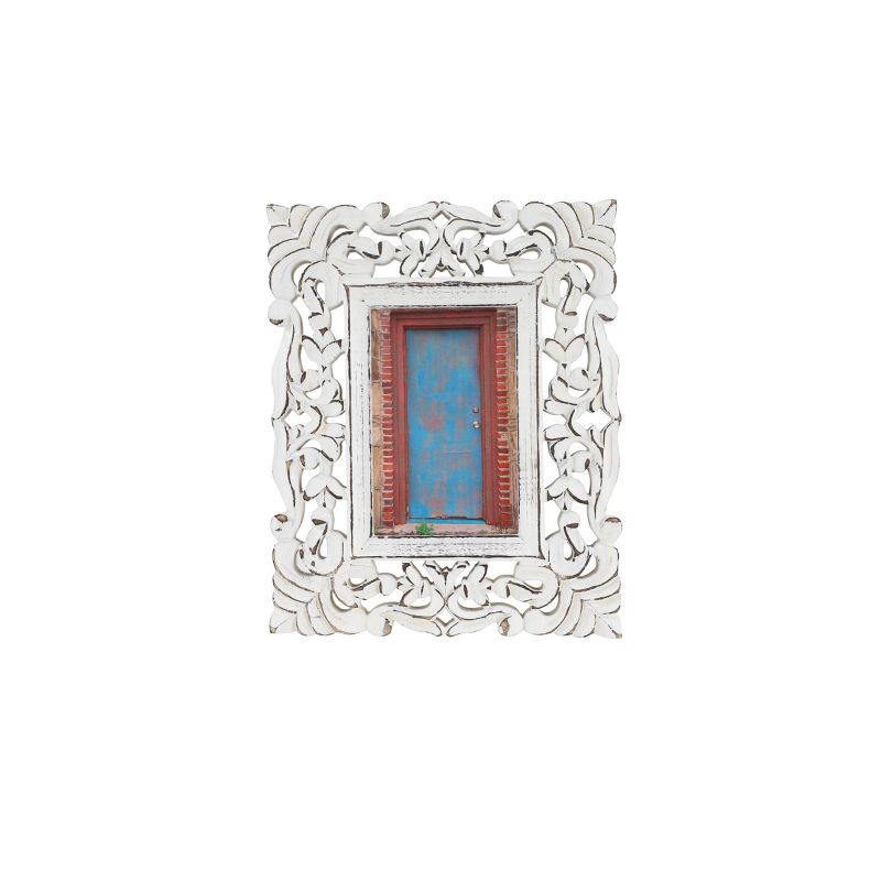 Mango Wood Scroll Handmade Intricate Traditional Carved 1 Slot Photo Frame White - Olivia & May, 4 of 7