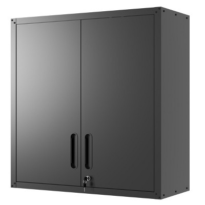 GlasFlength Decorative Storage Cabinets Metal Storage 2 Doors Tool Storage Cabinet Steel Storage Cabinet for Workshop, Black, 29.53"*11.81"*30.31"